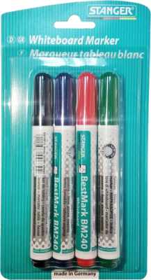 Маркер для доски, 1-3мм, круглый наконечник, набор 4 цвета Stanger BM240
