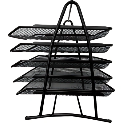 KALAM.KZ - Лоток горизонтальный А4, 5-ти секционный, металлический, сетчатый, черный Basy