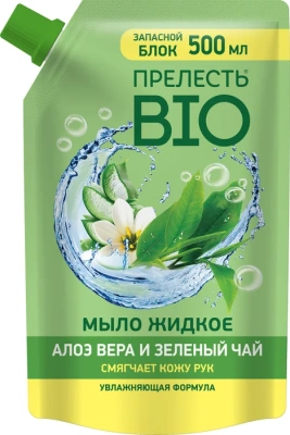 Мыло жидкое 500мл Алоэ вера и зел.чай, дой пак "Прелесть Био"