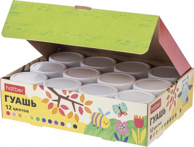 KALAM.KZ - Гуашь 12 цветов, 25 мл.набор, картонная коробка "Зайчик", "Hatber"