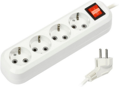 KALAM.KZ - Сетевой фильтр 4 гнезда, 3 м, Smartbuy с выкл. и заземл. ПВС 3х1,0 белый