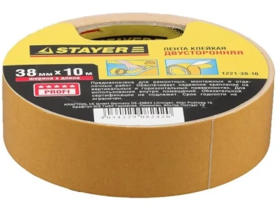 Лента клейкая 38ммх10м, двусторонняя на полипропиленовой основе, Stayer