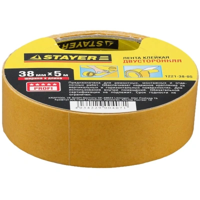 Лента клейкая 38ммх5м, двусторонняя на полипропиленовой основе Stayer