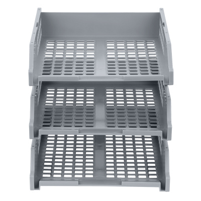 KALAM.KZ - Лоток горизонтальный А4, 3-х секционный, серый, Стамм Strong