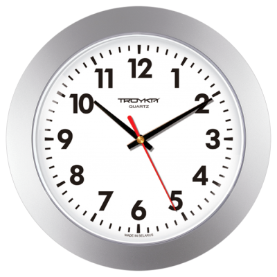 Часы d-305мм, круглые, белые, серебристый корпус, пластиковое стекло Часпром