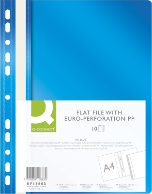 Скоросшиватель пластиковый, с перфорацией, A4, 120/170мкм, синий Q-Connect, PBS