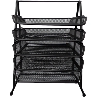 KALAM.KZ - Лоток горизонтальный А4, 5-ти секционный, металлический, сетчатый, черный Basy