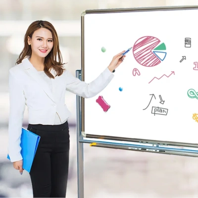 KALAM.KZ - Доска магнитно-маркерная 90x120см, двухсторонняя, алюминиевая подставка, 4колеса, Foska