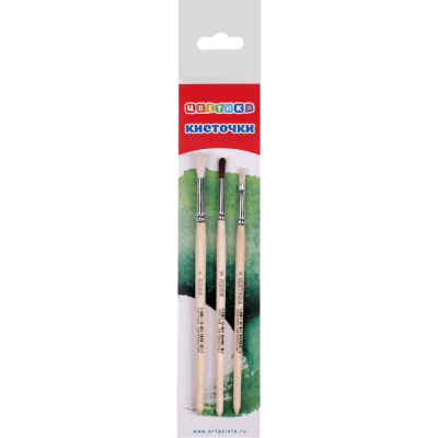 Набор кистей Невская Палитра "Цветик" № 7, 3 штуки в уп., (пони № 3, коза № 4, щетина № 4)
