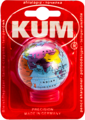 KALAM.KZ - Точилка 1 отверстие, с контейнером, форма круглая, "глобус" на блистере KUM