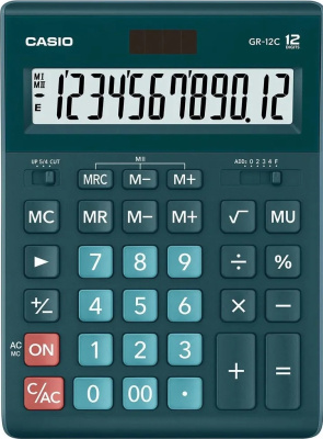 KALAM.KZ - Калькулятор 12 разрядов, 34,5 x 210 x 155мм, зеленый CASIO GR-12C-DG-W-EP