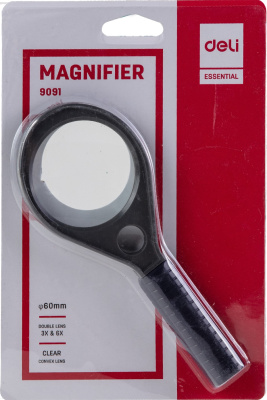 Лупа диаметр 60 мм, 3-кратная, дополнительная линза 6-ти кратное увеличение Deli