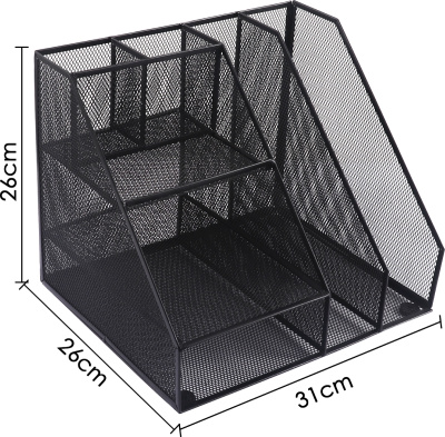 KALAM.KZ - Подставка для канц.принадлежностей, 7 отделов, черная, сетчатая, металл Foska