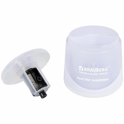 KALAM.KZ - Точилка электрическая, 1 отверстие, с контейнером, белая BRAUBERG DOUBLE BLADE WHITE