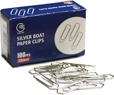 Скрепки 28мм, 100шт, "форма лодки", никелированные  Zhenda