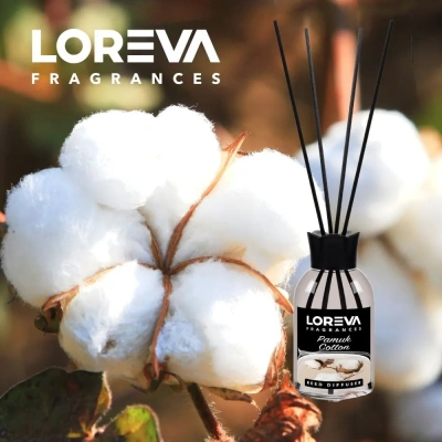 KALAM.KZ - Освежитель-Аромадиффузор 110мл, Loreva с эфирными маслами с палочками, "Хлопок"
