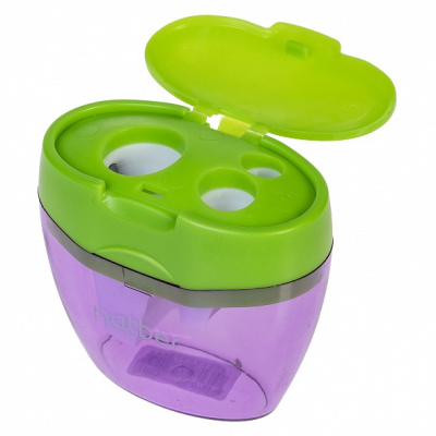 KALAM.KZ - Точилка 3 отверстия, с контейнером, 8/12/16мм, пластик, корпус ассорти "Hatber Trio"