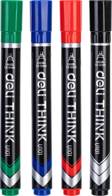 KALAM.KZ - Маркер перманентный 1,5 - 5 мм, скошенный наконечник, набор 4 цвета, Deli