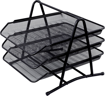 Лоток горизонтальный А4, 3-х секционный, сетчатый, черный Foska
