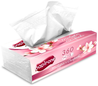 Салфетки бумажные 120шт., вытяжные, 3 слоя, 155x200, «Магнолия» Papirone