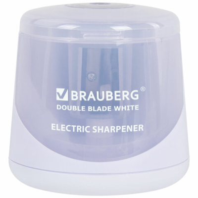 Точилка электрическая, 1 отверстие, с контейнером, белая BRAUBERG DOUBLE BLADE WHITE