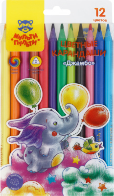 Карандаши цветные, 12 цветов, набор, "Джамбо" Мульти-Пульти