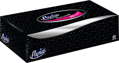 Салфетки бумажные 80шт, 2х-слойные, вытяжные в картонной упаковке "Papia black"