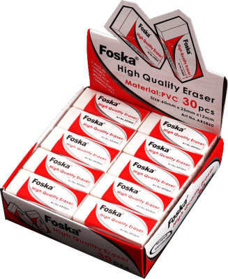 KALAM.KZ - Ластик 37x17x10мм, для стирания карандаша, белый Foska