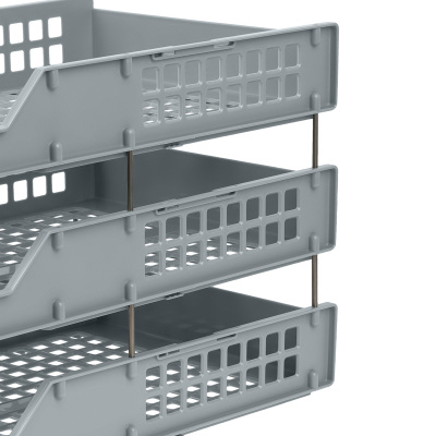 KALAM.KZ - Лоток горизонтальный А4, 3-х секционный, серый, Стамм Strong