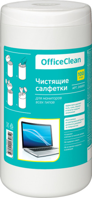Салфетки для монитора, 100шт, в тубе OfficeClean