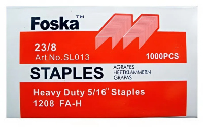 Скобы для степлера №23/8, 1-60л, 1000шт, оцинкованные Foska