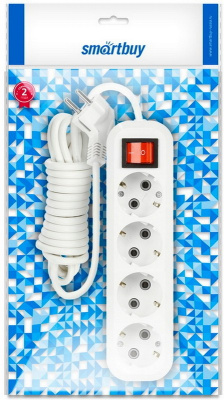 KALAM.KZ - Сетевой фильтр 4 гнезда, 3 м, Smartbuy с выкл. и заземл. ПВС 3х1,0 белый