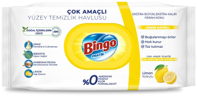Салфетки влажные 96 шт, в уп, универсальные, "Лимон" Bingo