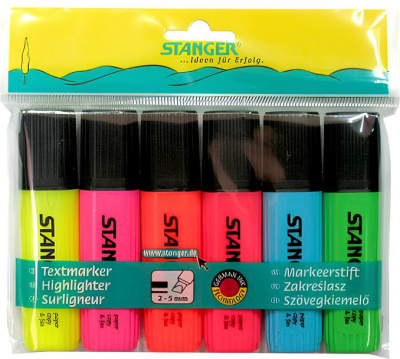 Маркер текстовой, 2-5мм, скошенный наконечник, набор 6 цветов Stanger