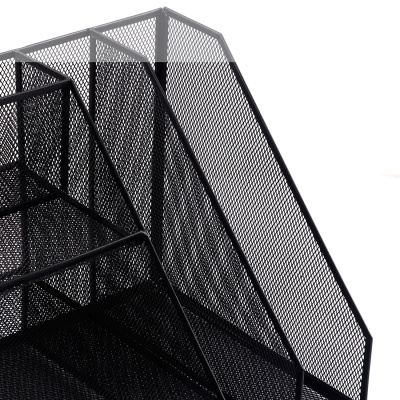 KALAM.KZ - Подставка для канц.принадлежностей, 7 отделов, черная, сетчатая, металл Foska