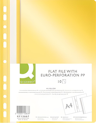 Скоросшиватель пластиковый, с перфорацией, A4, 120/170мкм, желтый Q-Connect, PBS