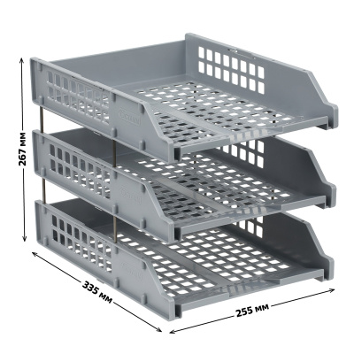 KALAM.KZ - Лоток горизонтальный А4, 3-х секционный, серый, Стамм Strong