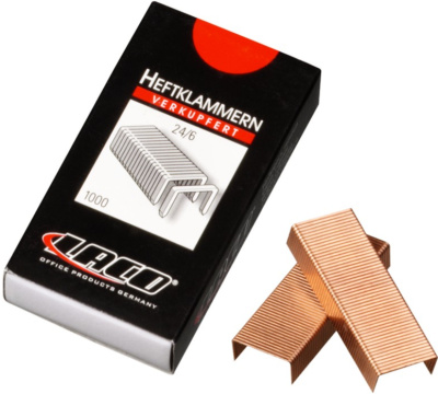 Скобы для степлера №24/6, 1-30л, 1000шт, омедненные Laco