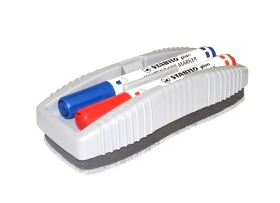 Стерка для маркерной доски, 155x58мм, немагнитная, +2маркера (красный +синий), Stabilo