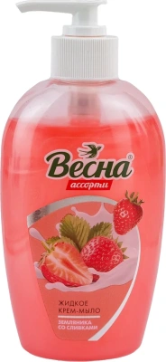 Мыло жидкое 280мл крем, Земляника со сливками, с дозатором "Весна" 
