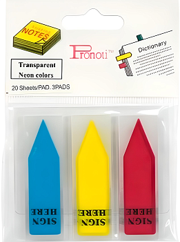 Закладки клейкие 48x15мм, 3цвx20л, с надписью "Sign Here", неоновые, пластиковые Pronoti