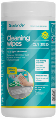 Салфетки для всех типов экранов и мониторов, 100шт, в тубе Defender