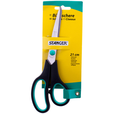 Ножницы 21см, ручки черно-зеленые Stanger