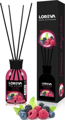 Освежитель-Аромадиффузор 110мл, Loreva с эфирными маслами с палочками, "Лесные плоды"