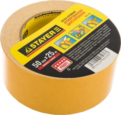Лента клейкая 50ммх25м, двухсторонняя на тканевой основе Stayer "Profi"