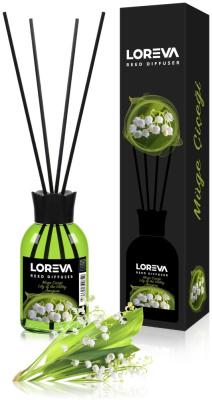 Освежитель-Аромадиффузор 55мл, Loreva с эфирными маслами с палочками, "Ландыш"