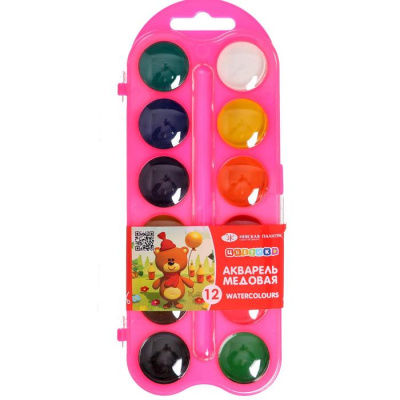 Краски 12 цветов, акварельные, медовые, Невская Палитра "Цветик" плсатик уп