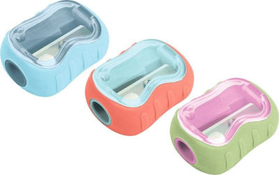 Точилка 1 отверстие, с контейнером, пластик, ассорти "Soft" Berlingo