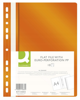 Скоросшиватель пластиковый, с перфорацией, A4, 120/170мкм, оранжевый Q-Connect, PBS