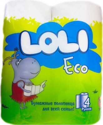 Полотенца бумажные 3х-слойные "Loli" со втулкой, без обертки 4 шт в уп